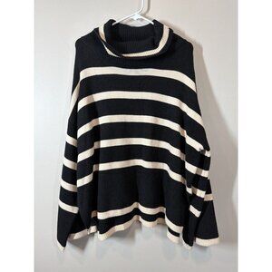 Entro NWT Striped Turtleneck Sweater Black L Casual Cozy Stretchy Wide Sleeves